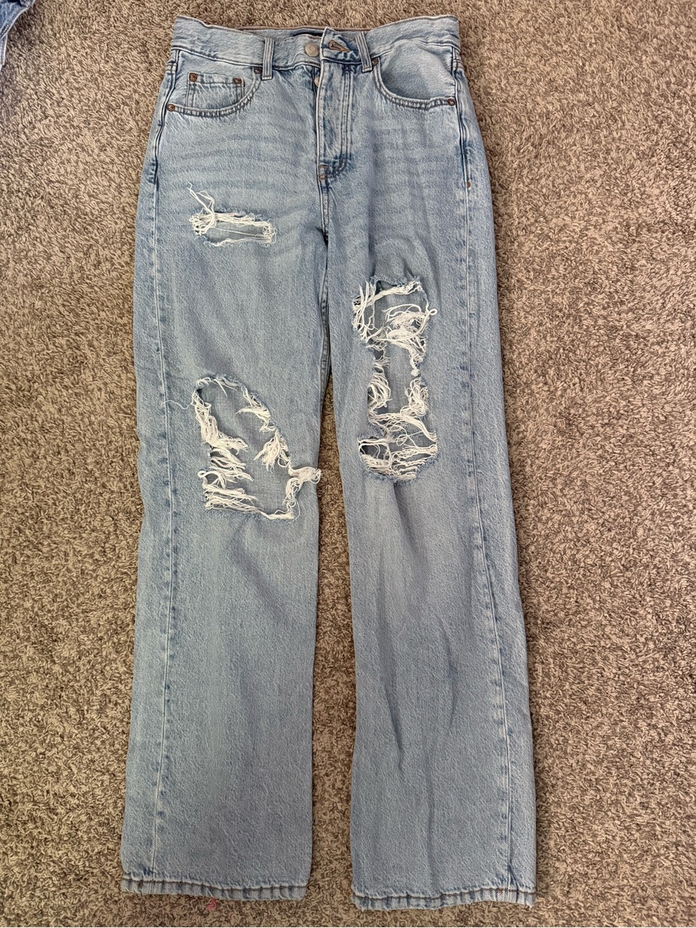 Aeropostale Light Blue Ripped Straight-Leg Jeans